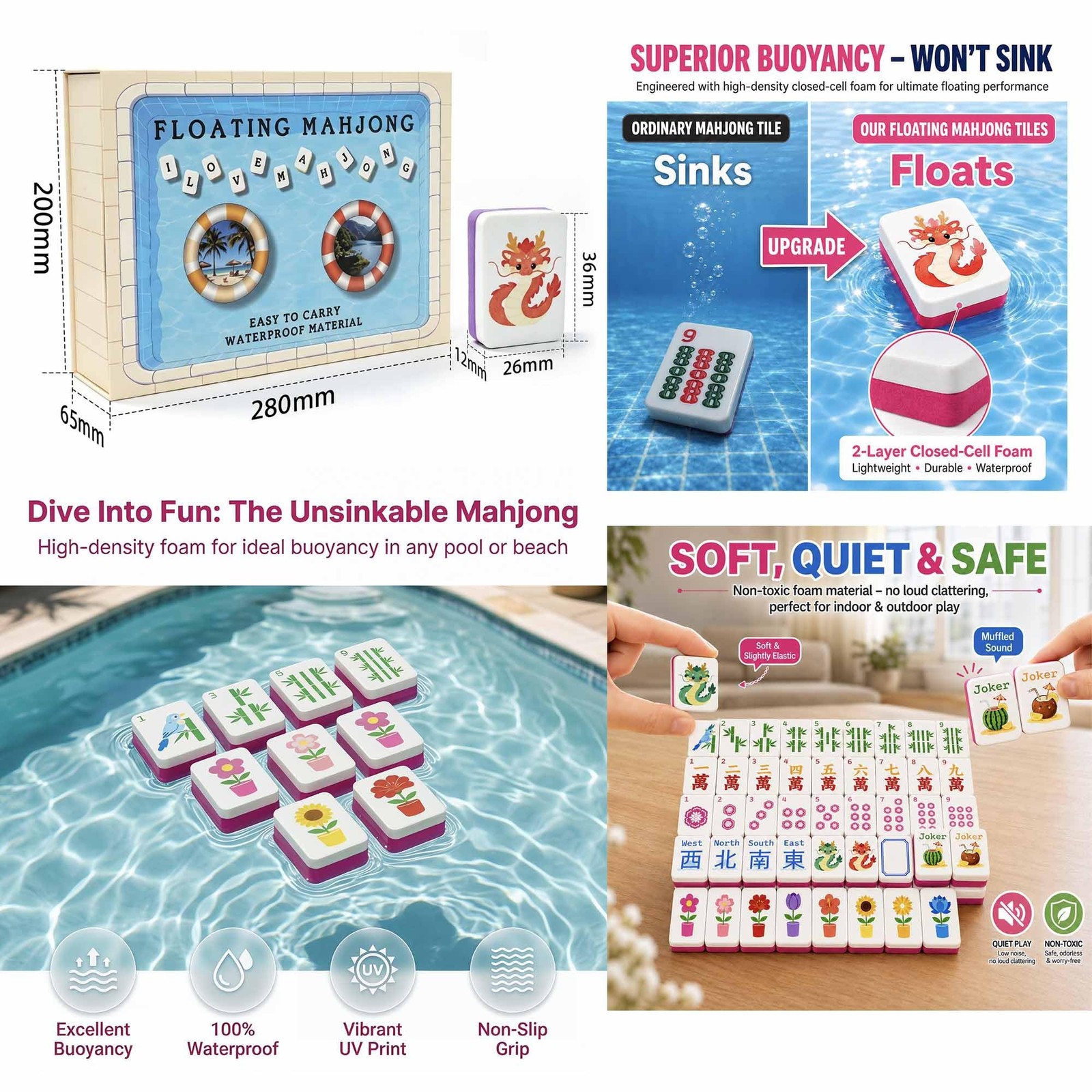 Meizinme Floating Mahjong Tile Set for Pool,160 American Mahjong Tiles Waterp…