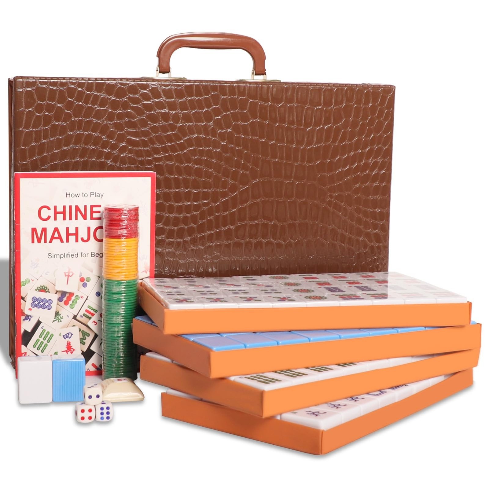Chinese Mahjong Set, Mahjong Game Set with 146 Numbered Large Tiles (1.5″, Bl…
