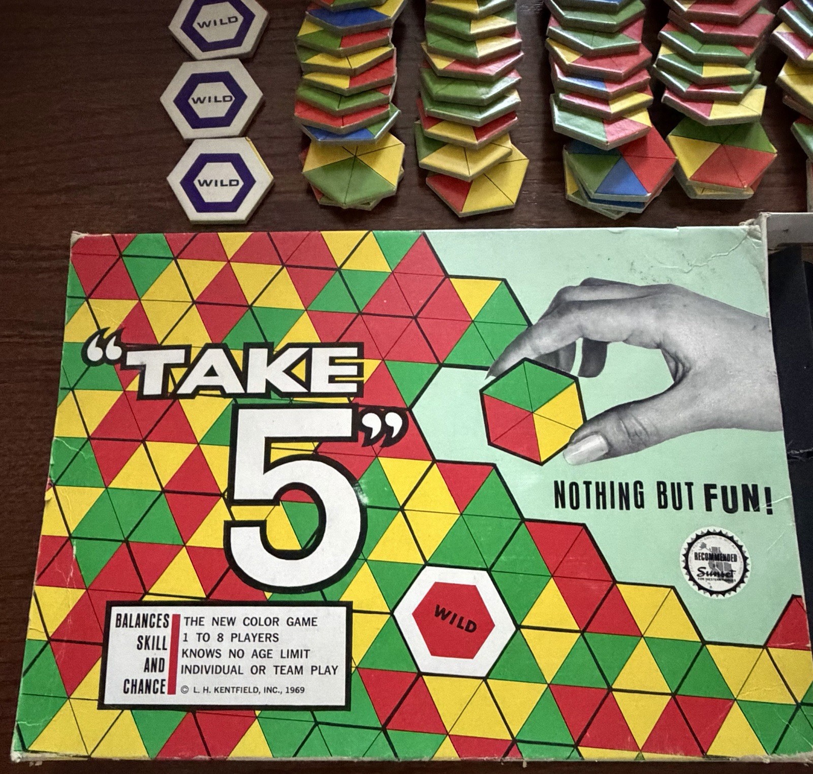 “Take 5” Tile Game by L.H. Kentfield-Vintage 1969 – 80/3 Tiles-Original Box