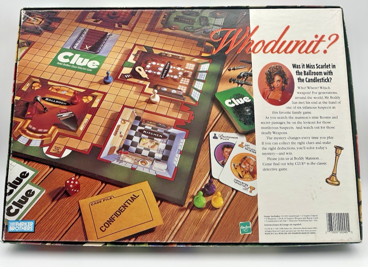 VTG 1998 CLUE Board Game Parker Brothers Hasbro 100% Case Cards Board PARTS
