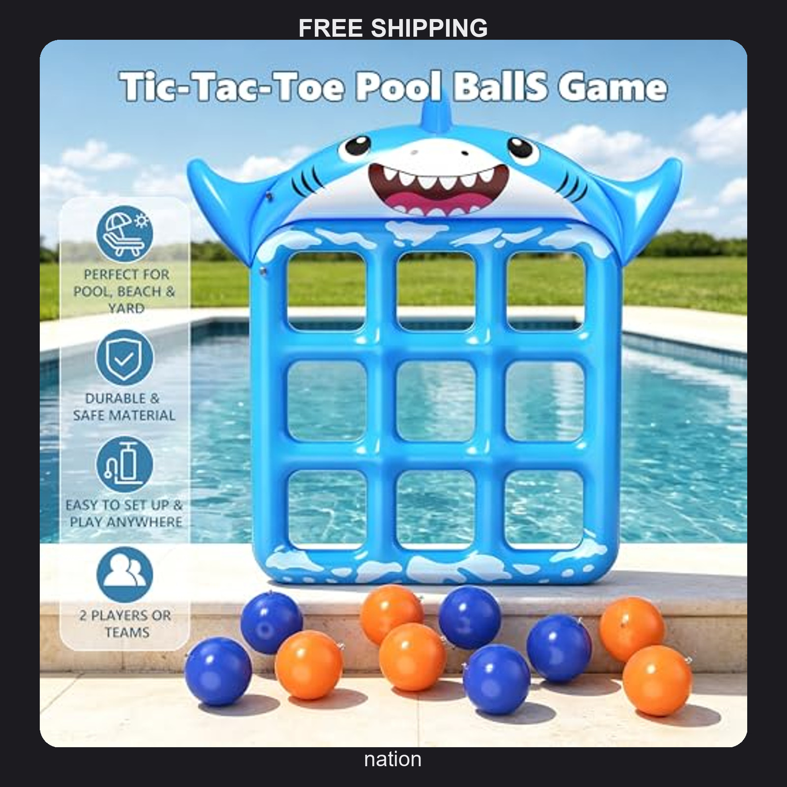 Giant Inflatable Shark Tic-Tac-Toe Pool Game for Kids Adults
