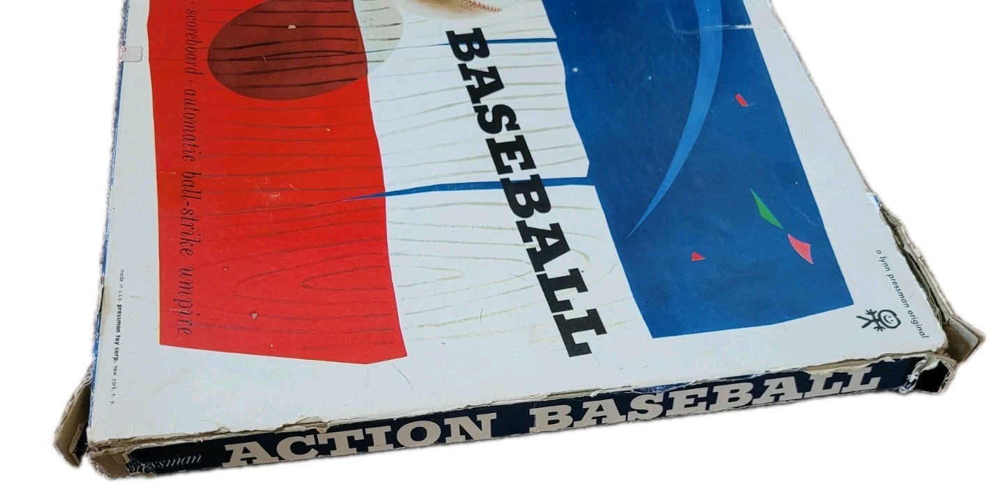 Vintage 1960’s Pressman Action Baseball Playing Board2 marbles, 1 player peg