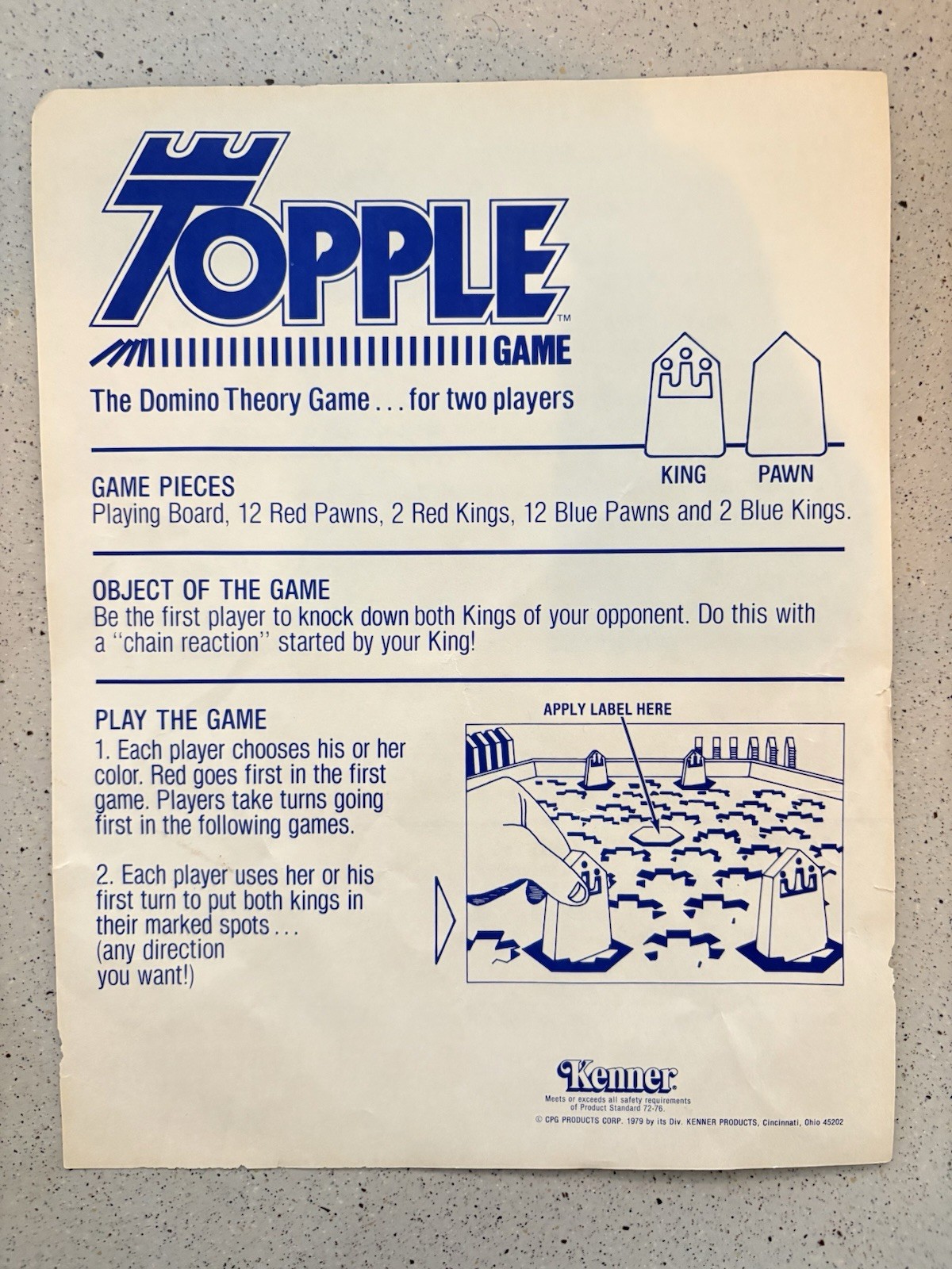 TOPPLE A Vintage ACTION STRATEGY BOARD GAME Retro 1979 by Kenner