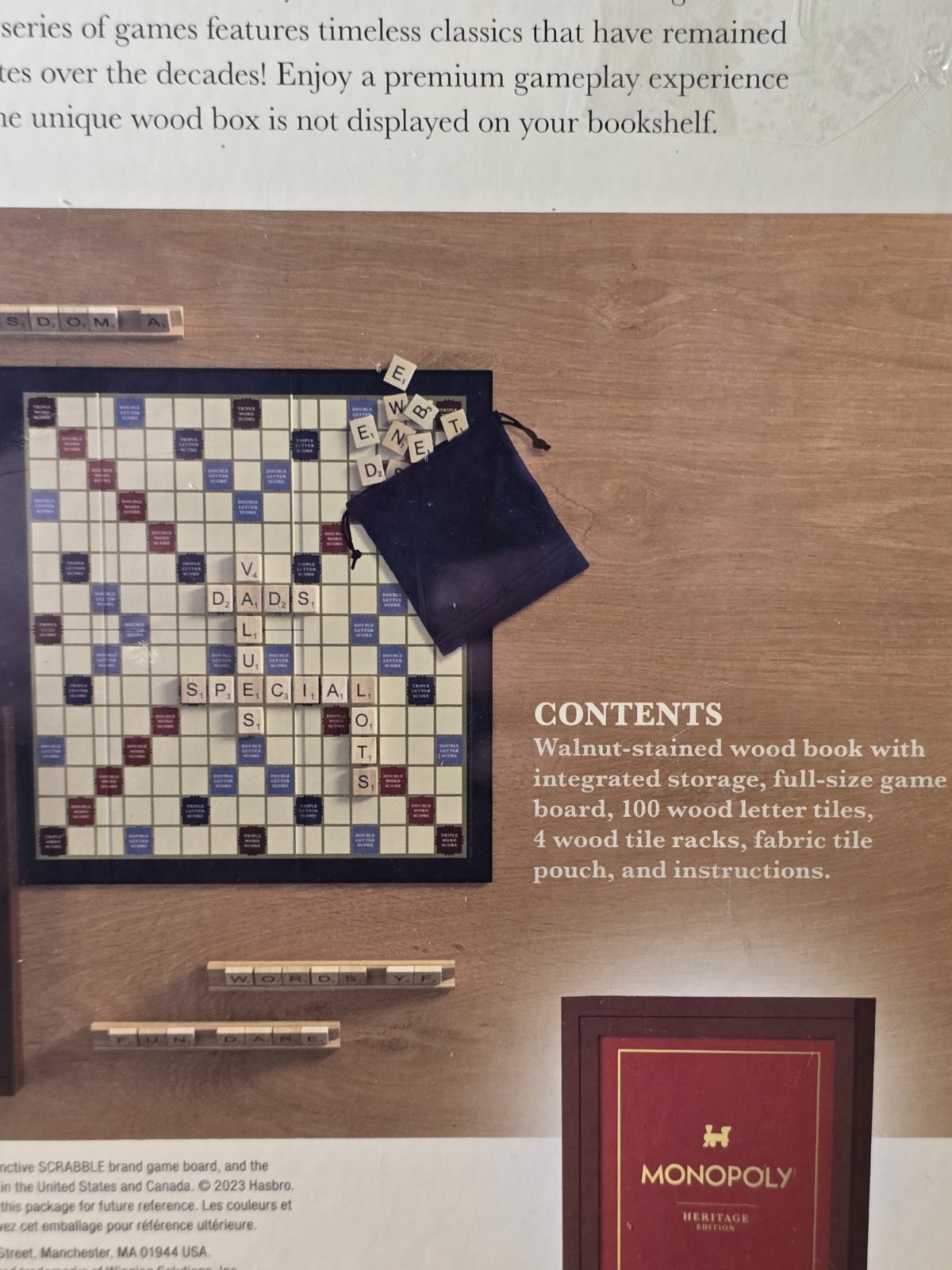 2025 Hasbro SCRABBLE HERITAGE EDITION – Wood Bookshelf Board Game NEW SEALED