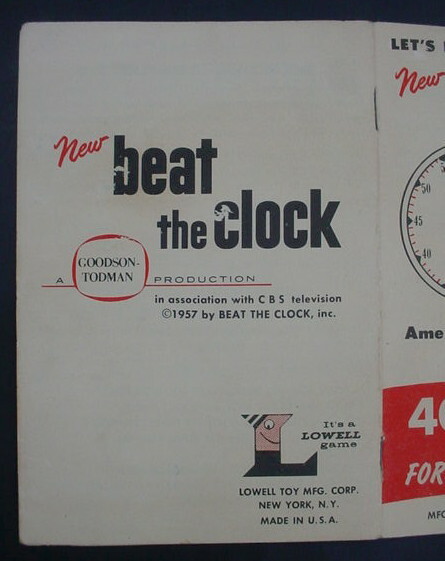 1957 How to Play Beat the Clock Game Manual Instructions Lowell Toy Corp TV Show