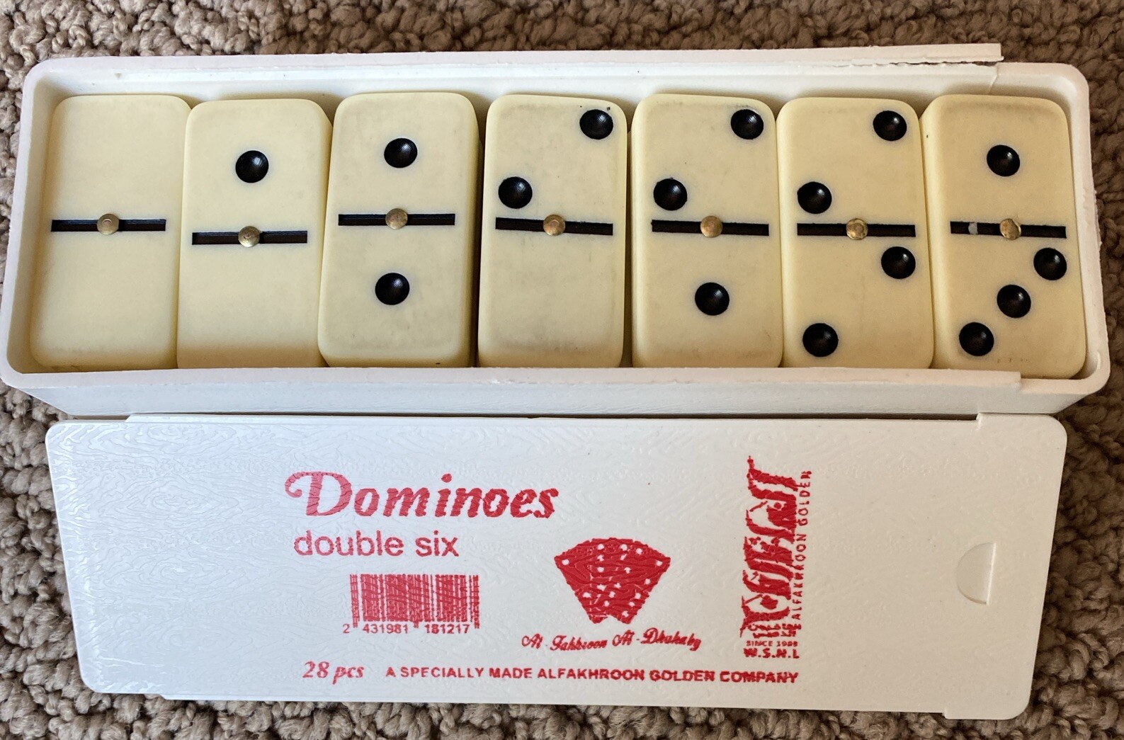 Domino Set of 28 Double Six Dominoes With Center Pins – Alfakhroon Golden Co.