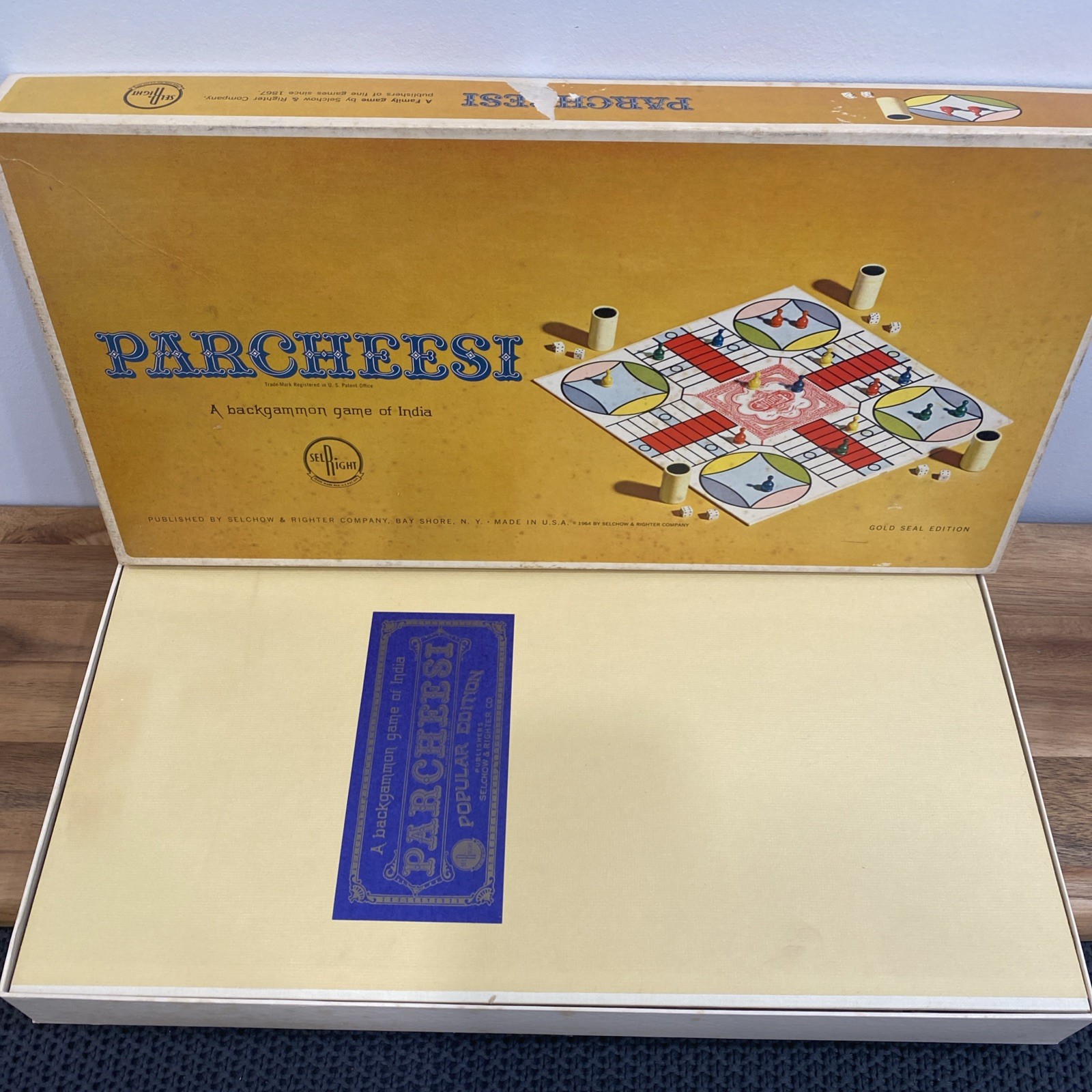 Parcheesi Game Gold Seal Edition No. 2 Selchow & Righter Complete/Excellent Cond