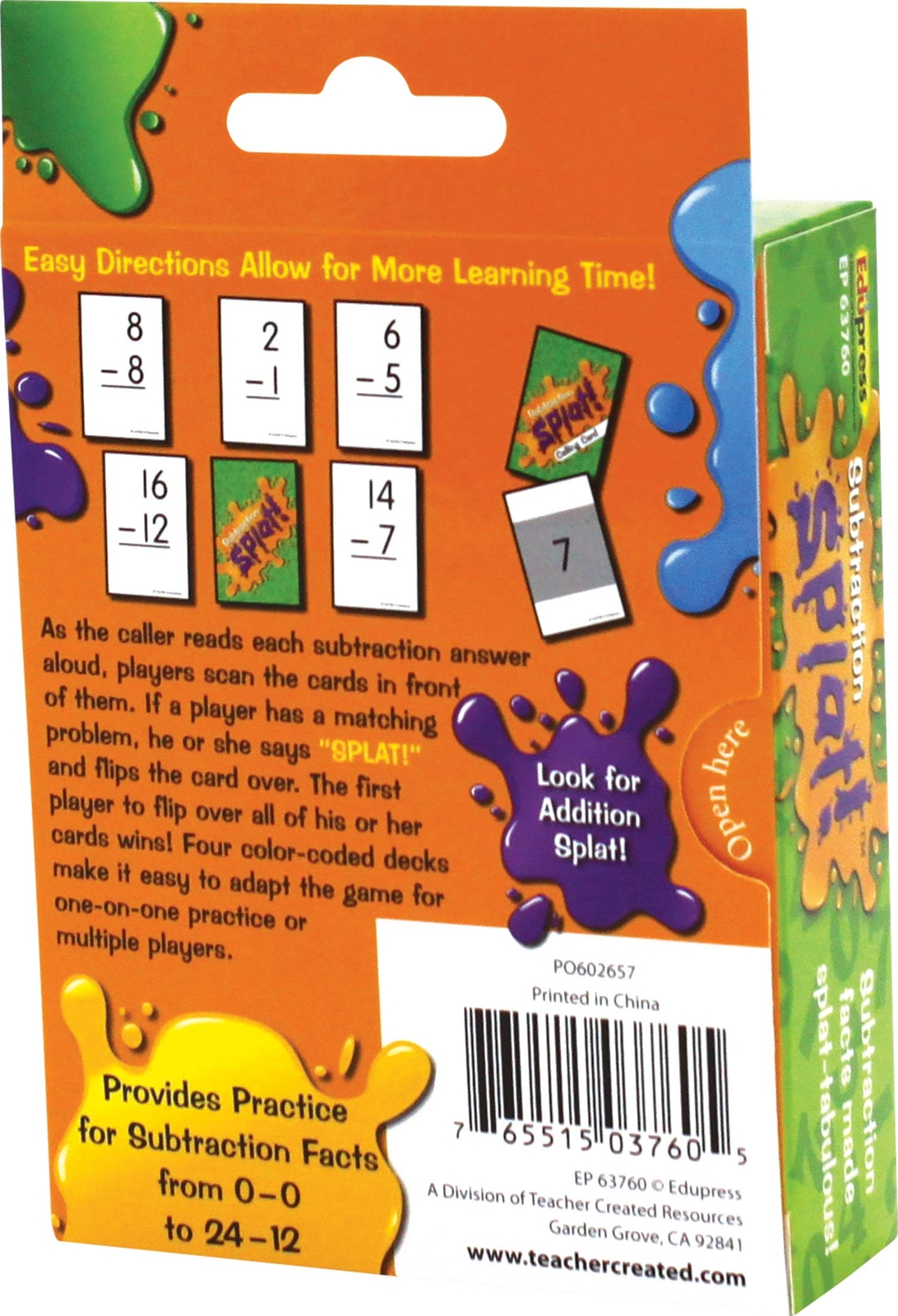 Multicolor Subtraction Tabletop Game for 2 to 6 Players 225 Cards