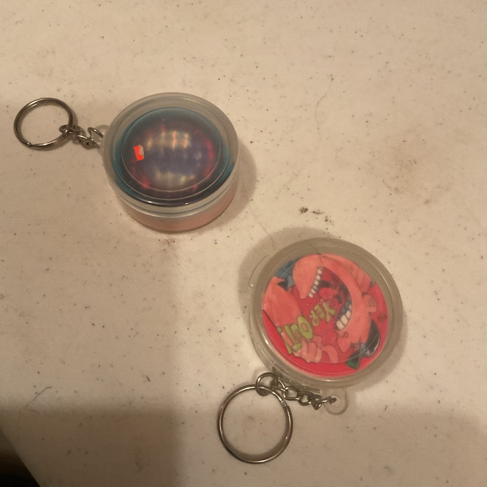 2 Vintage POG Game Pieces Slammers Storage Container Keychain Pogs Keyring Lot
