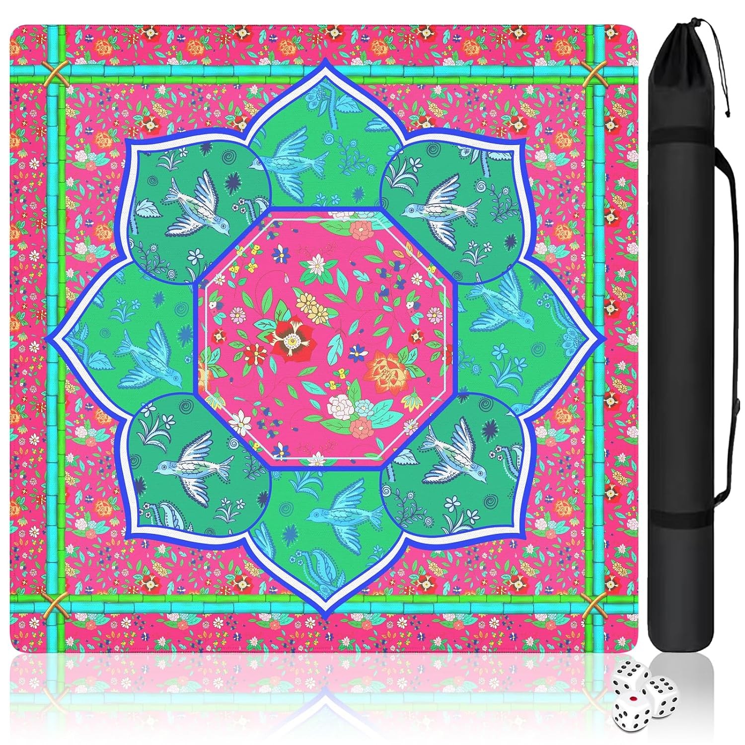 Noise Reduction Mahjong Game Mat 31.5″ X 31.5″ with Carrying Bag and 3 Dice