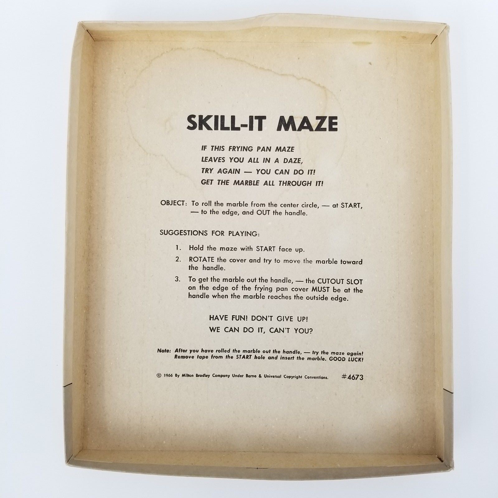 Vtg 1966 Milton Bradley Skill-it Frying Pan Maze #4673 Solo Puzzle Game with Box