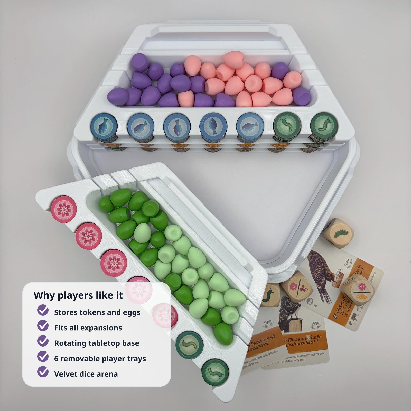Wingspan Rotating Organizer All Expansion Token Egg Storage 6 Trays Dice Arena