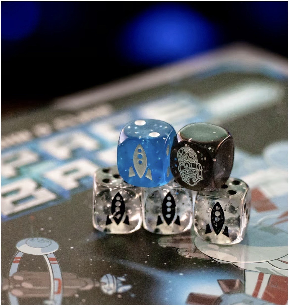 Space Base board game with striking red and blue spacecraft artwork.