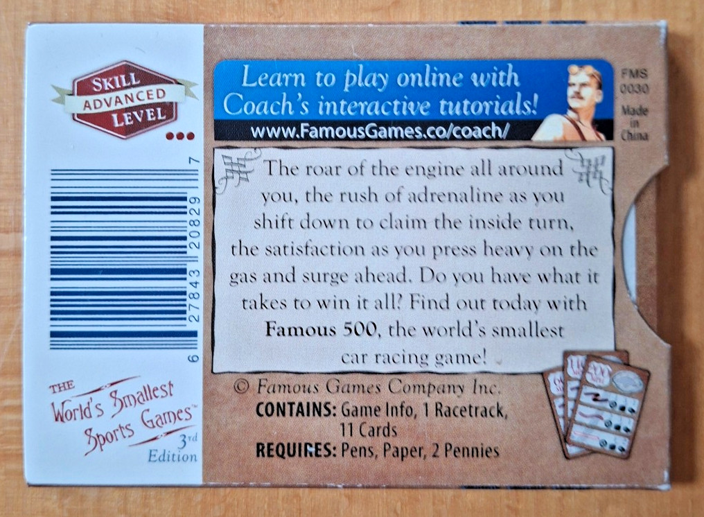 Famous 500 – Car Racing with Cards – World’s Smallest Sports Games – Unplayed