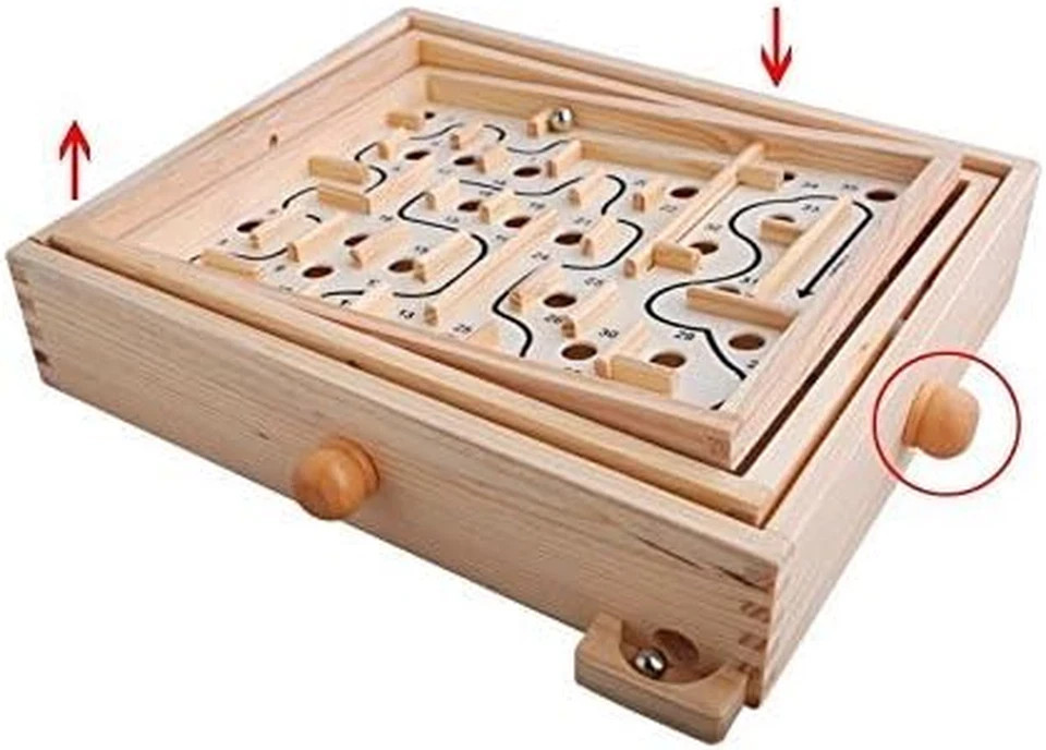 Wood Labyrinth Table Maze/Balance Board Table Maze Solitaire Game for Kids and A