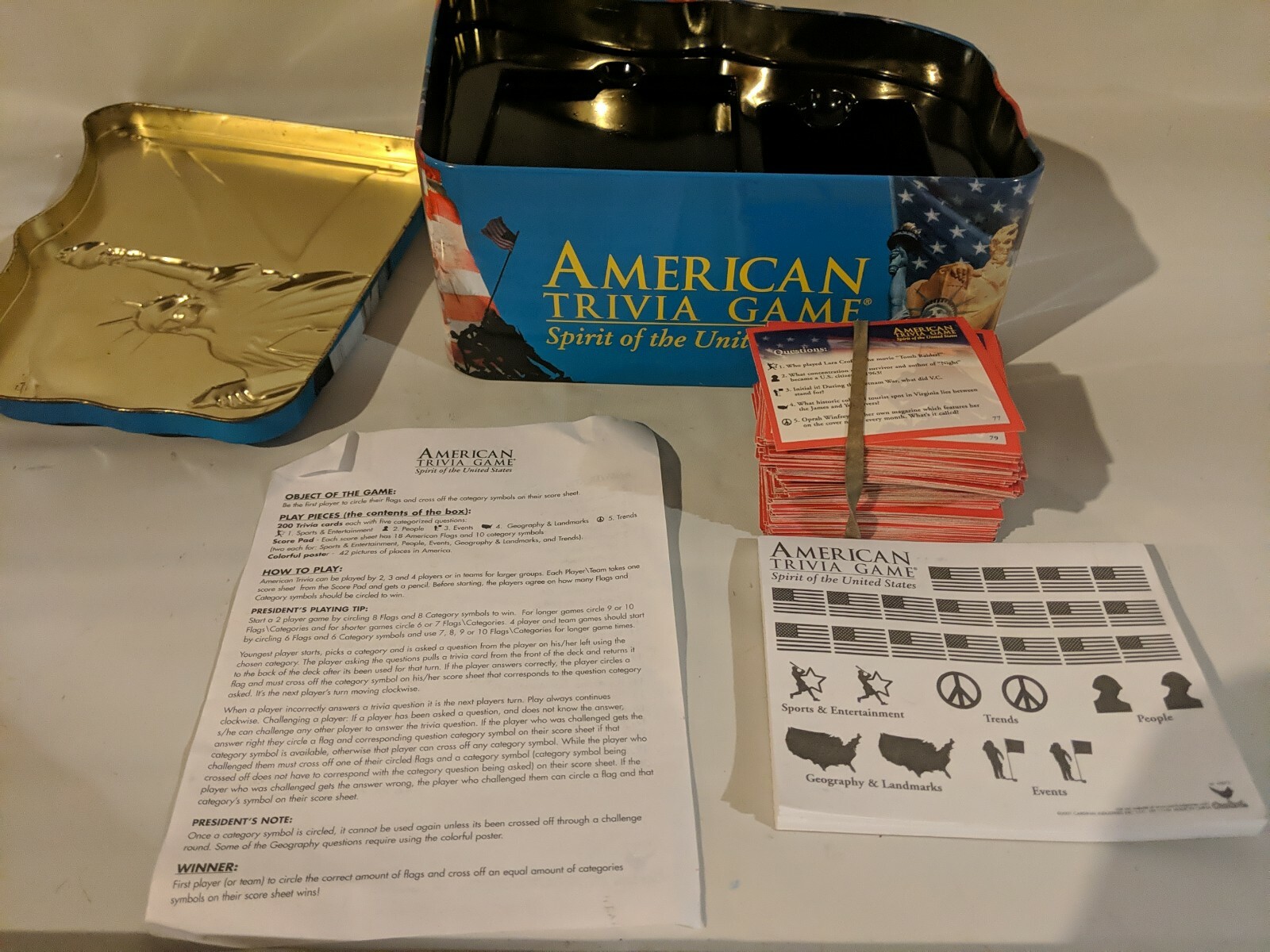 American Trivia Game 2001 Spirit of the United States – Metal Tin – Educational