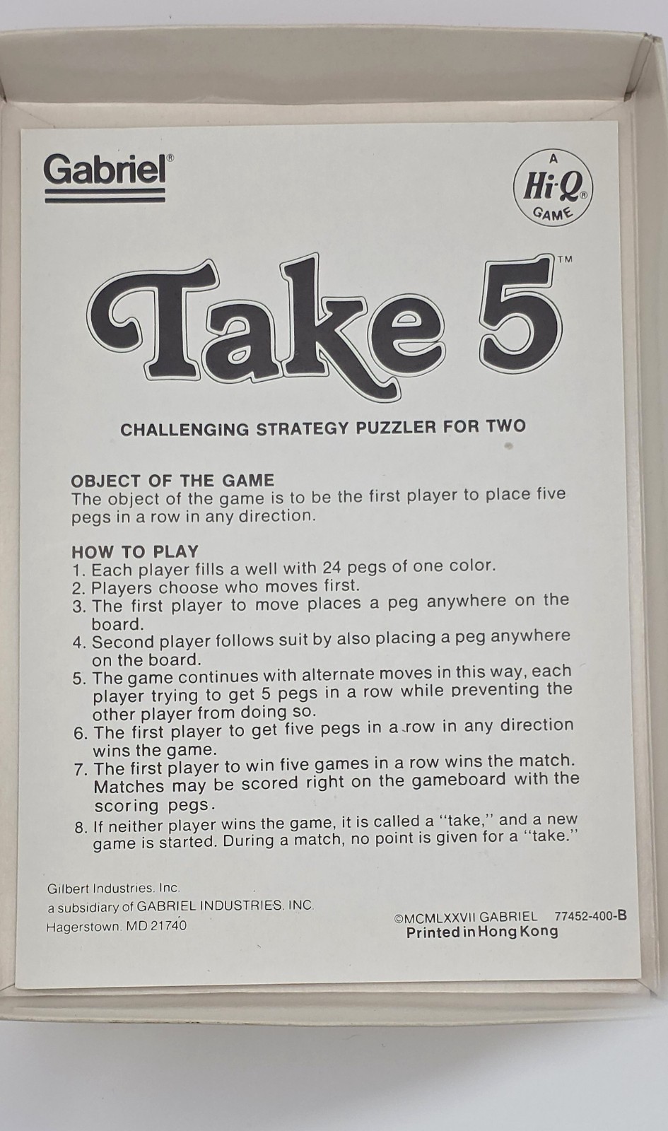 Vintage TAKE 5 1977 Strategy Game Gabriel Hi-Q Complete Game