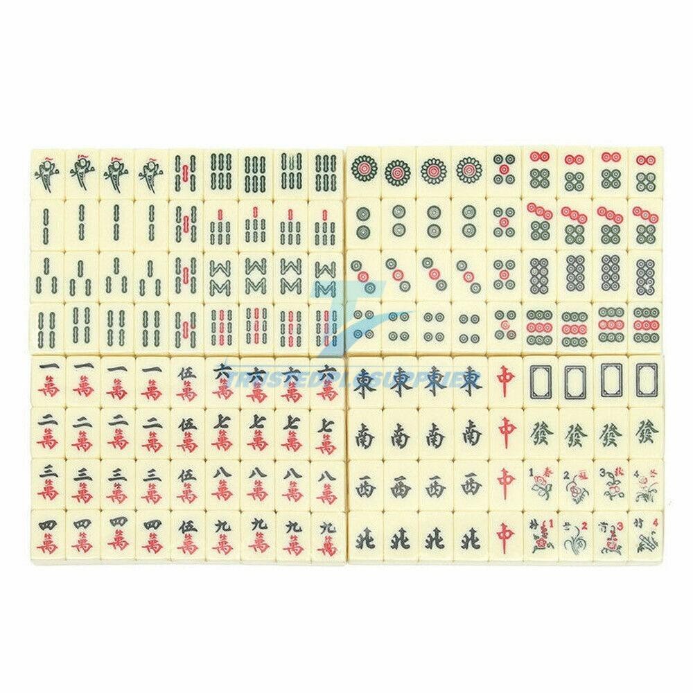 Vintage Chinese Mahjong Set Traditional 144 Tiles Mah-Jong Game Set w/ Case Box