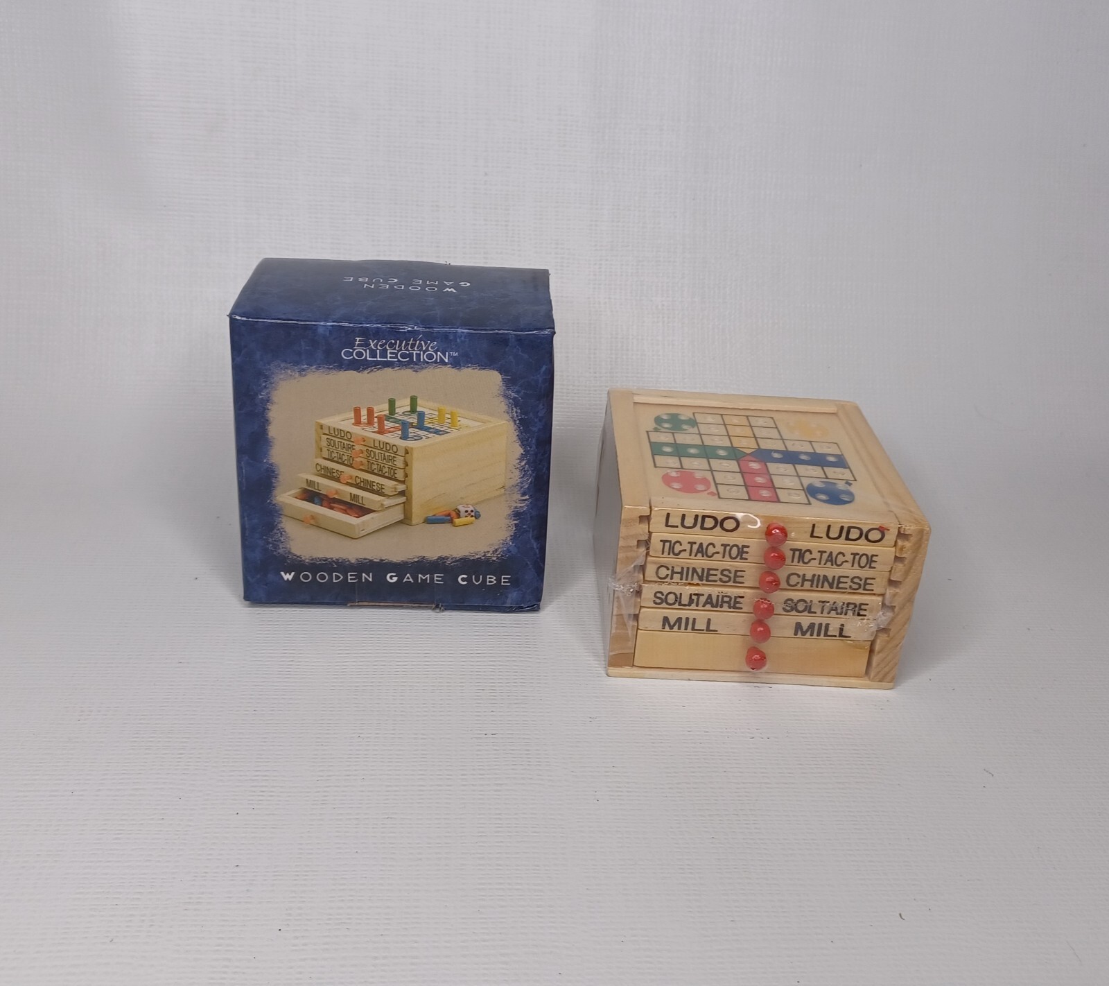 Wooden Game Cube 5 Games Chinese Checkers Solitaire Ludo Mill Tic Tac Toe