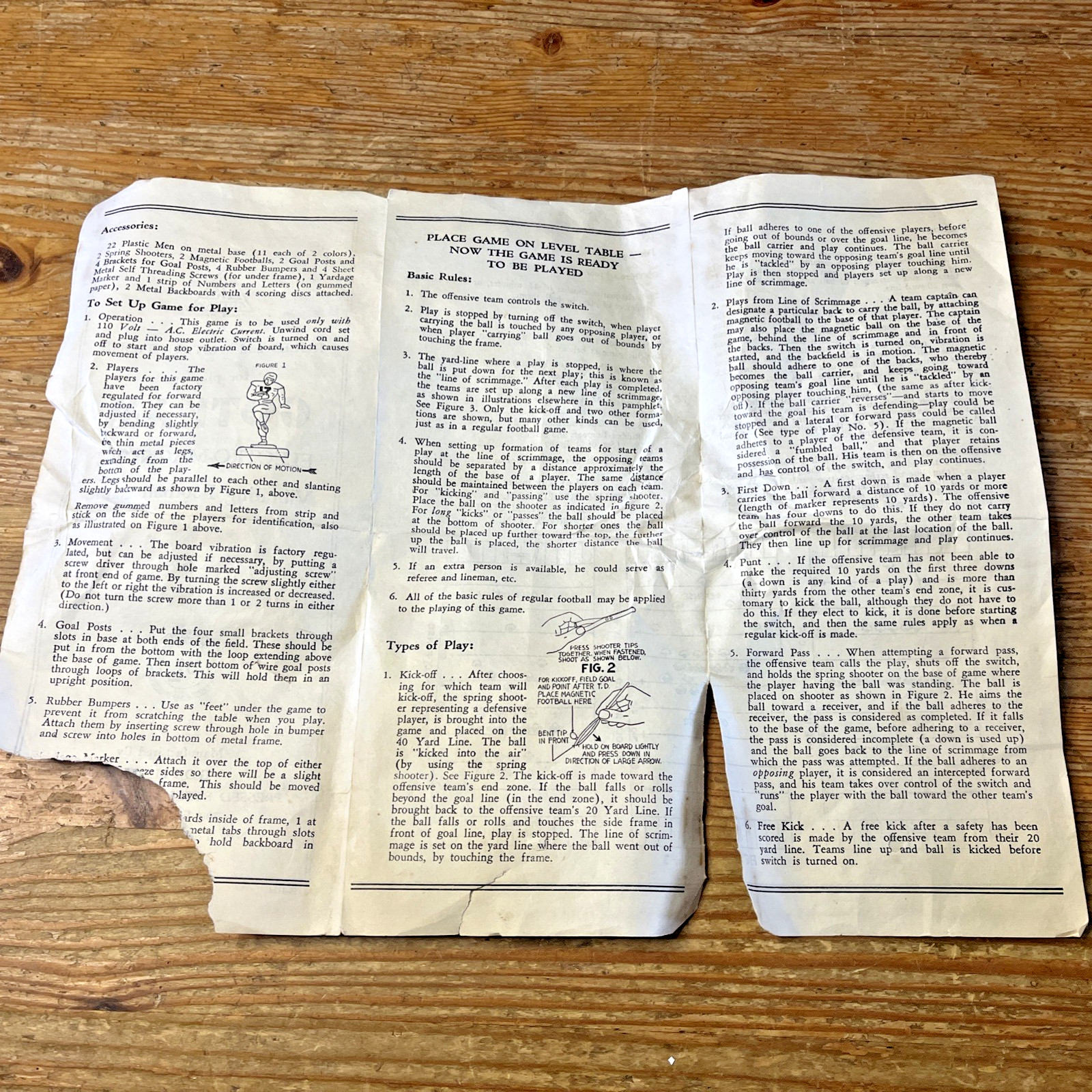 Vintage Gotham Electric Football Replacement Instruction Manual Booklet
