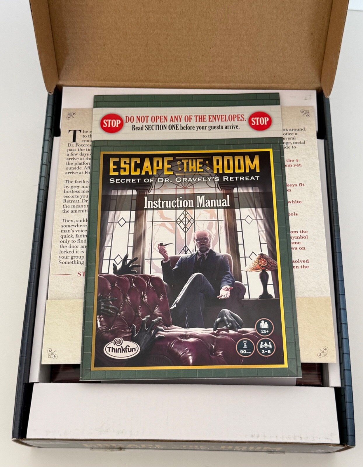 Think Fun, Escape the Room, Secret of Dr. Gravely’s Retreat, open box