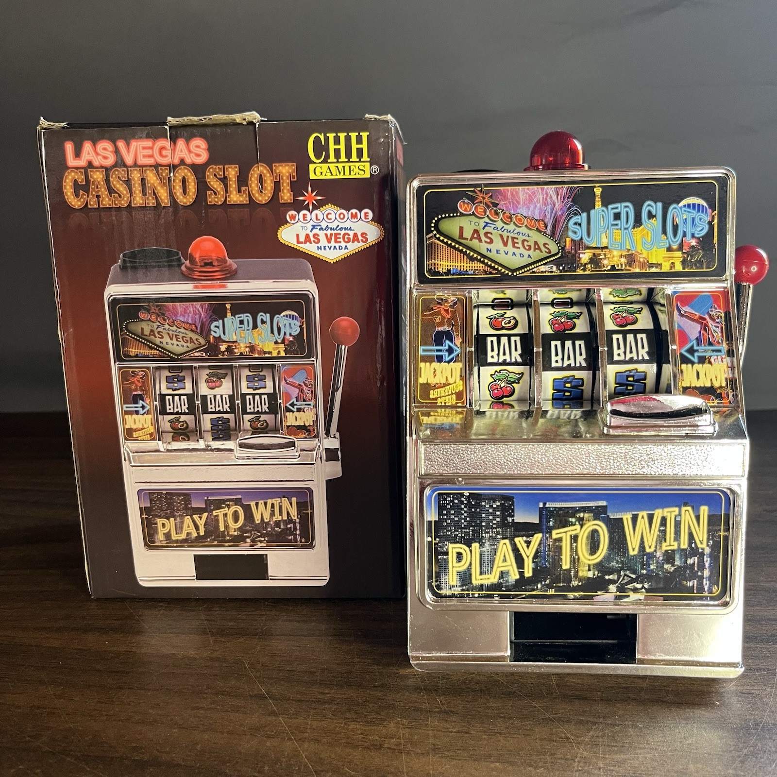Mini Slot Machine Las Vegas With Winning Light And Sound Coin Bank New Open Box