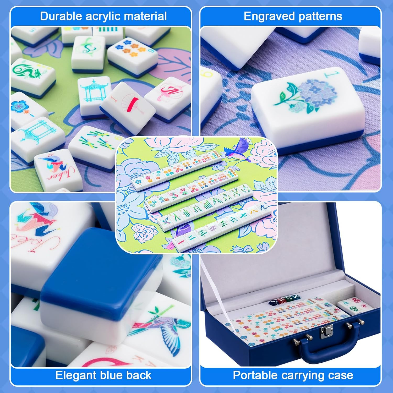1.2In American Mahjong Tiles Set with Noise Reducing Mat 168 Acrylic Engraved Ma