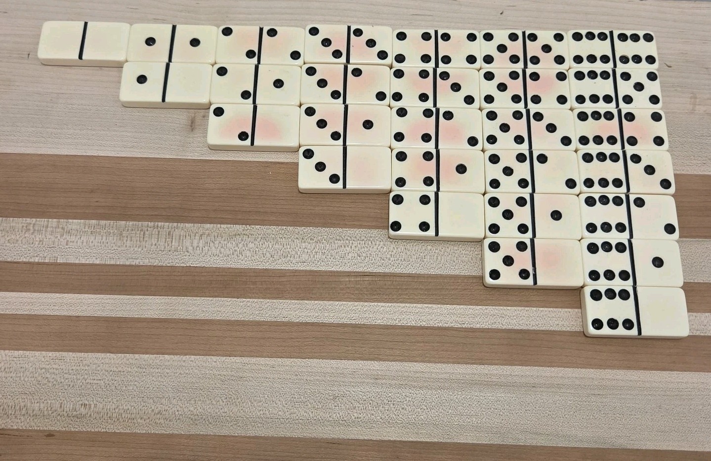 Puremco Marblelike Dominoes White Standard Double 6 WATERMELON No 616 Vintage