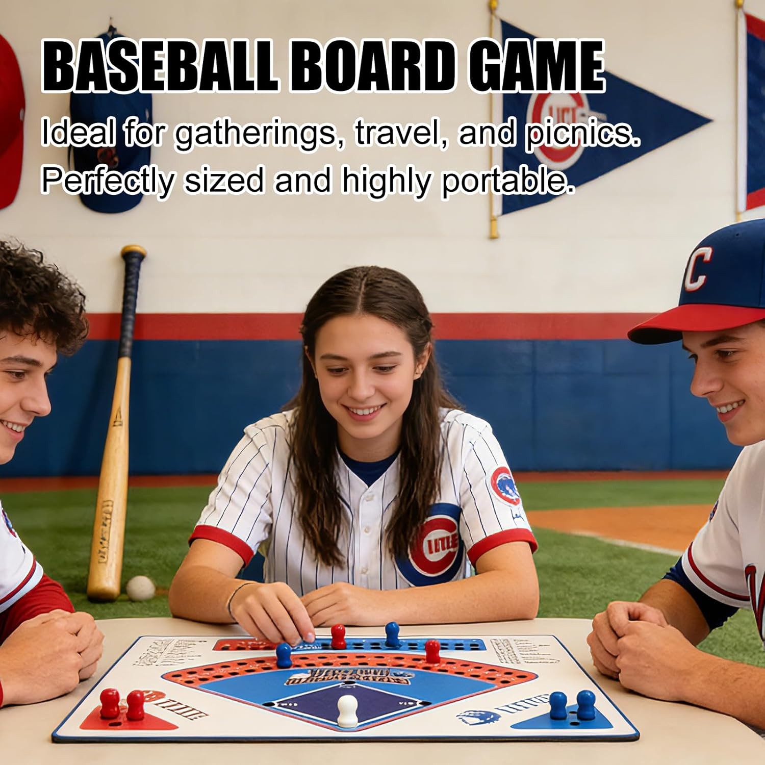 Baseball Board Game, Solid Oak Wooden Baseball Dice Table Game with 20mm Thick B