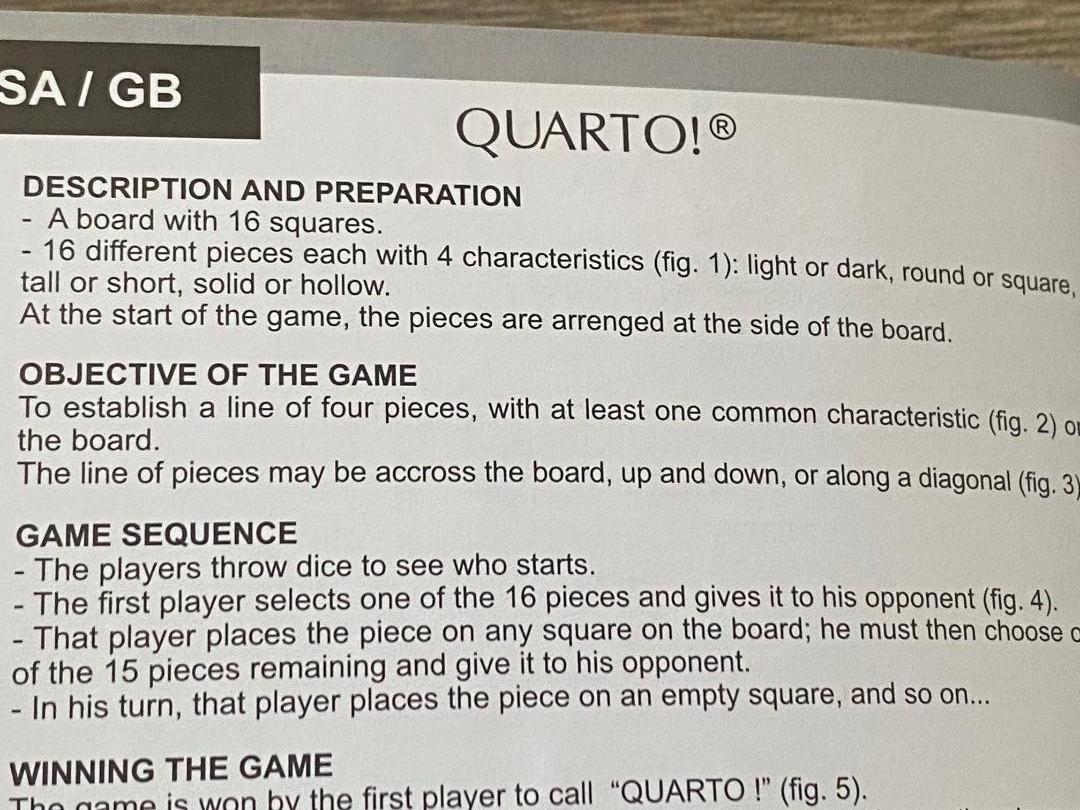 QUARTO Wooden Board Block Strategy Board Game – 100% Complete – 1991 Gigamic