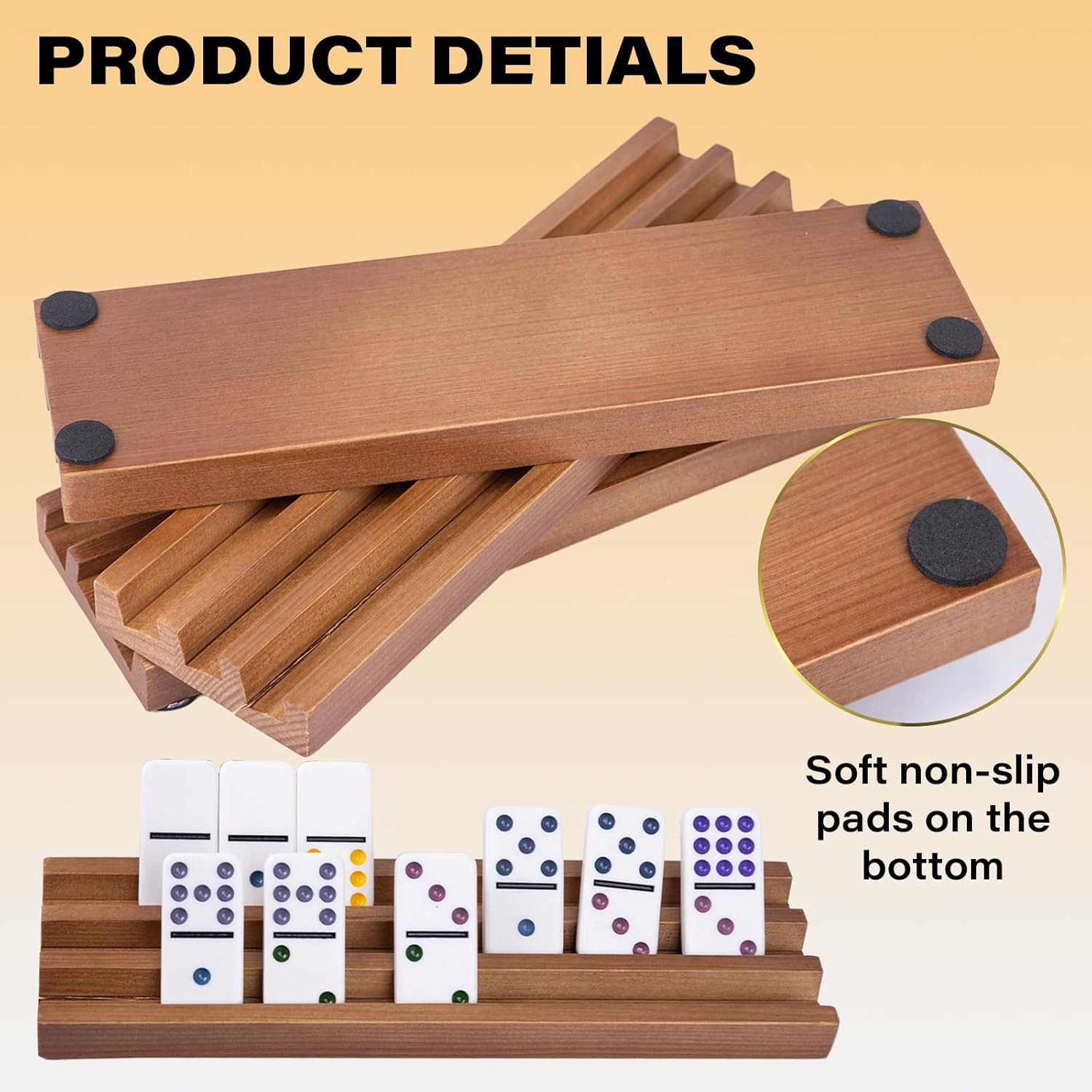 Wooden Domino Racks Set of 8, Wood Domino Tiles Trays, Domino Holders Organizer