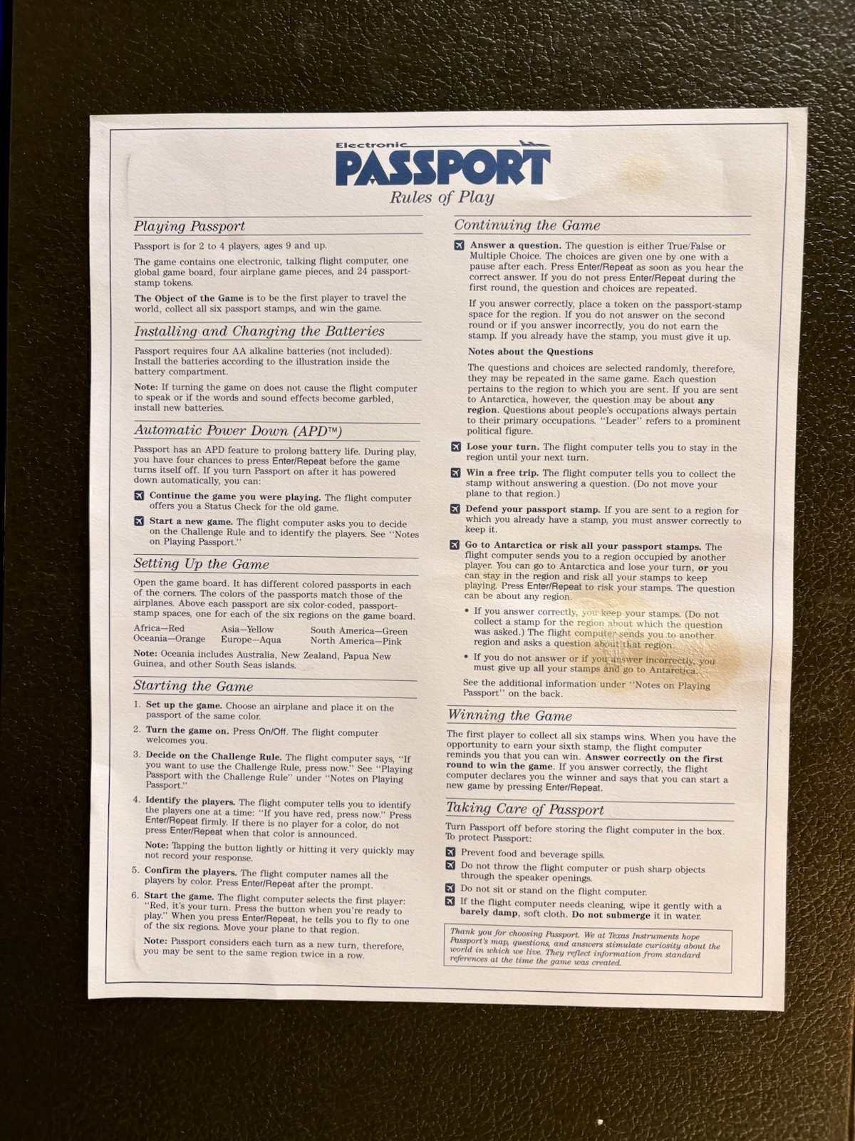 Vintage Texas Instruments Passport Geography Game **Complete, Tested**