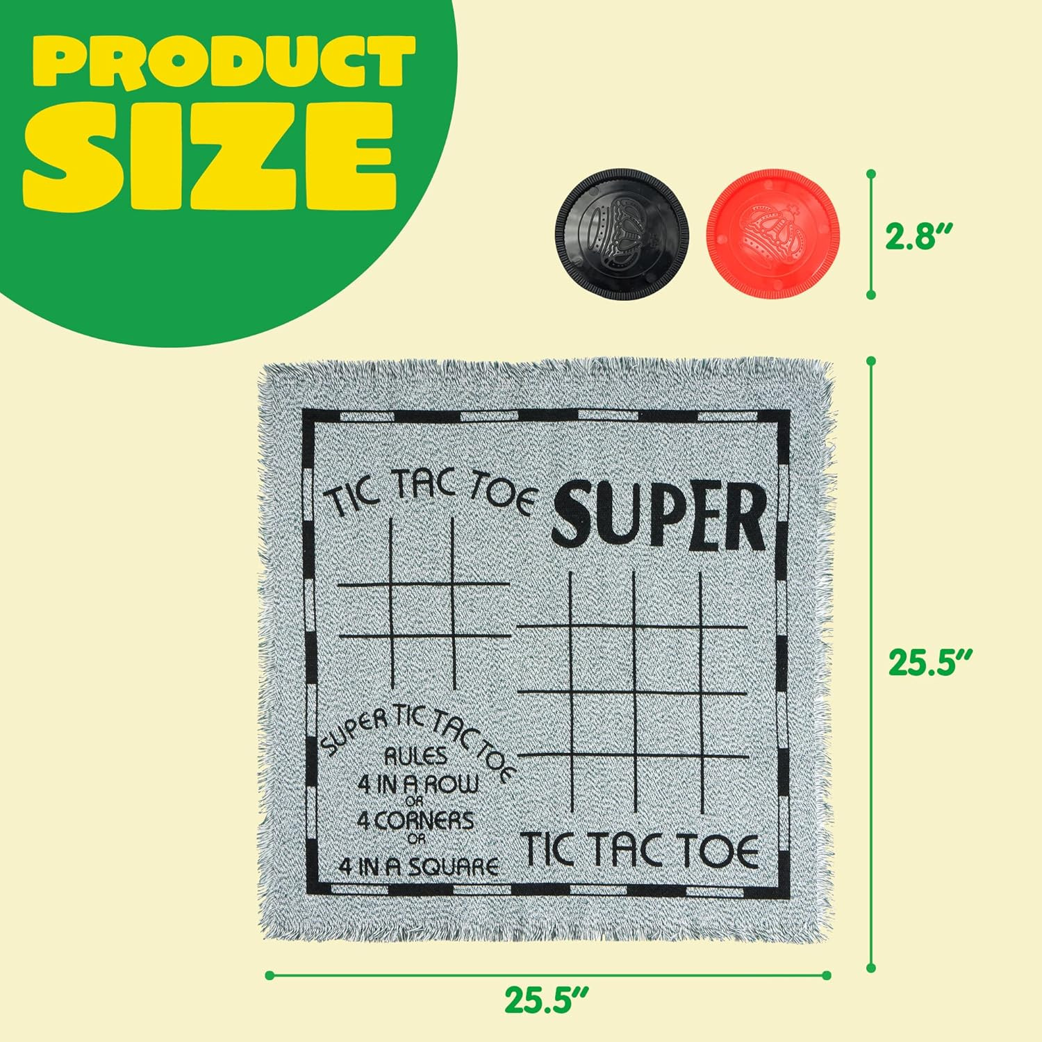 3-In-1 Vintage Giant Checkers, Tic, Tac, Toe, with Reversible Mat, 24 Chips, Fam
