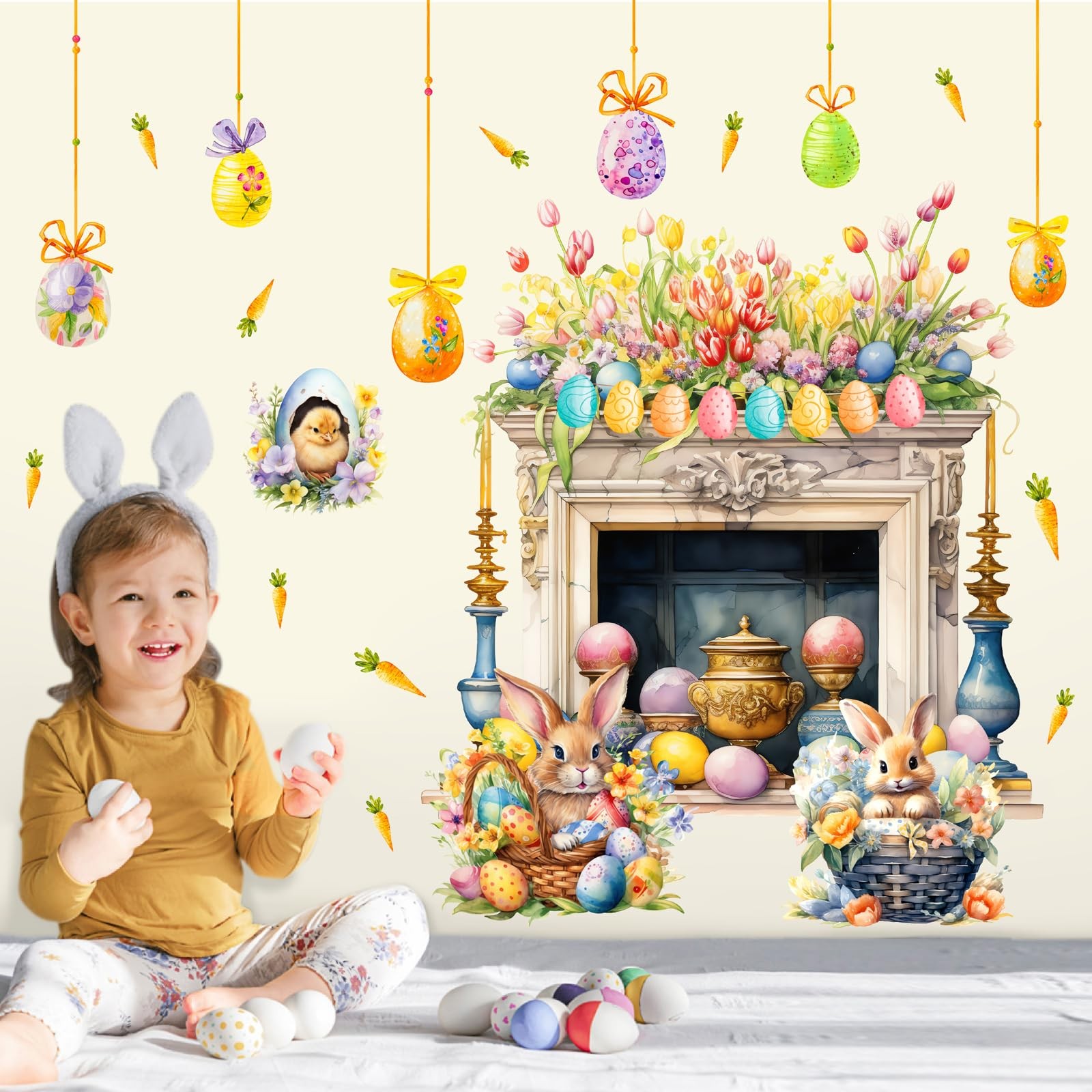 Easter Wall Decoration Sticker Bunny Decals for Party Purple Oange