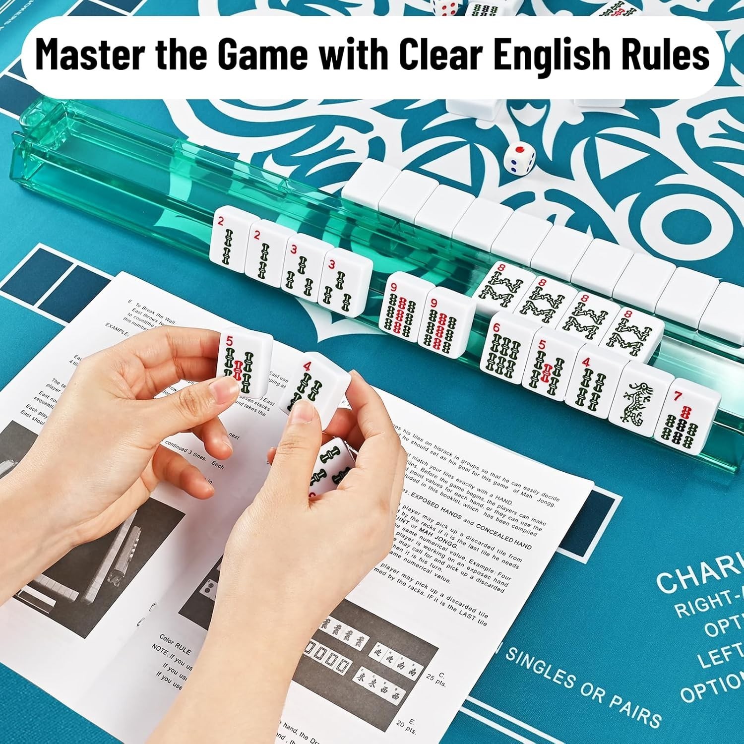 American Mahjong Set 166 White Tiles 4 Racks Pushers Red Carry Bag