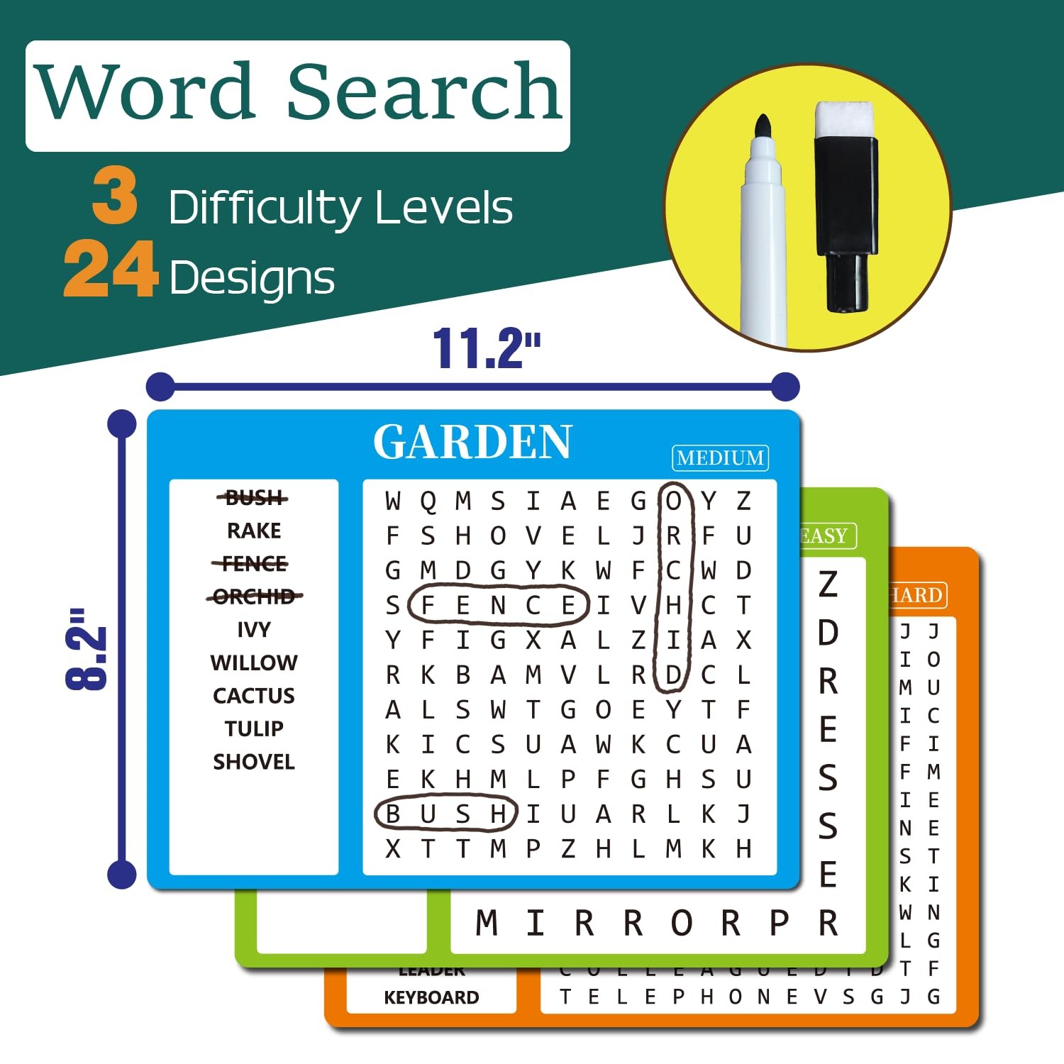 Edumaetrix 2-In-1 Mindful Puzzles Set 24 Crossword And 8 Word Search 1-12