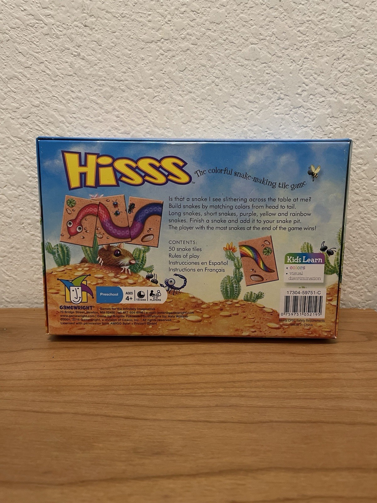 HISSS The Colorful Snake Making Tile Matching Game (Gamewright, 2016) CIB Clean