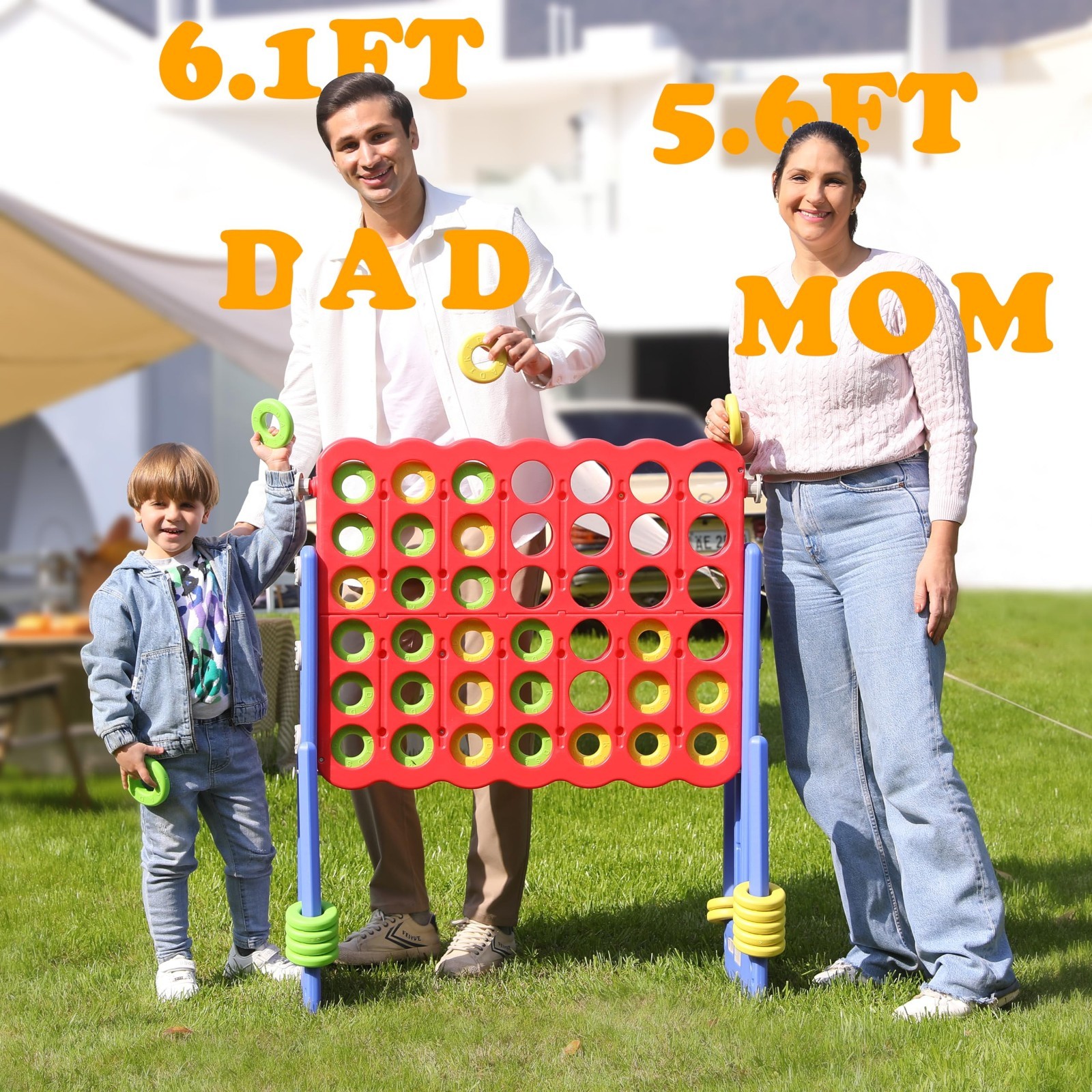 Jumbo 4 in a Row Game – Giant Connect 4 Set, Adjustable Height 2.5-3.5 FT, Indoo