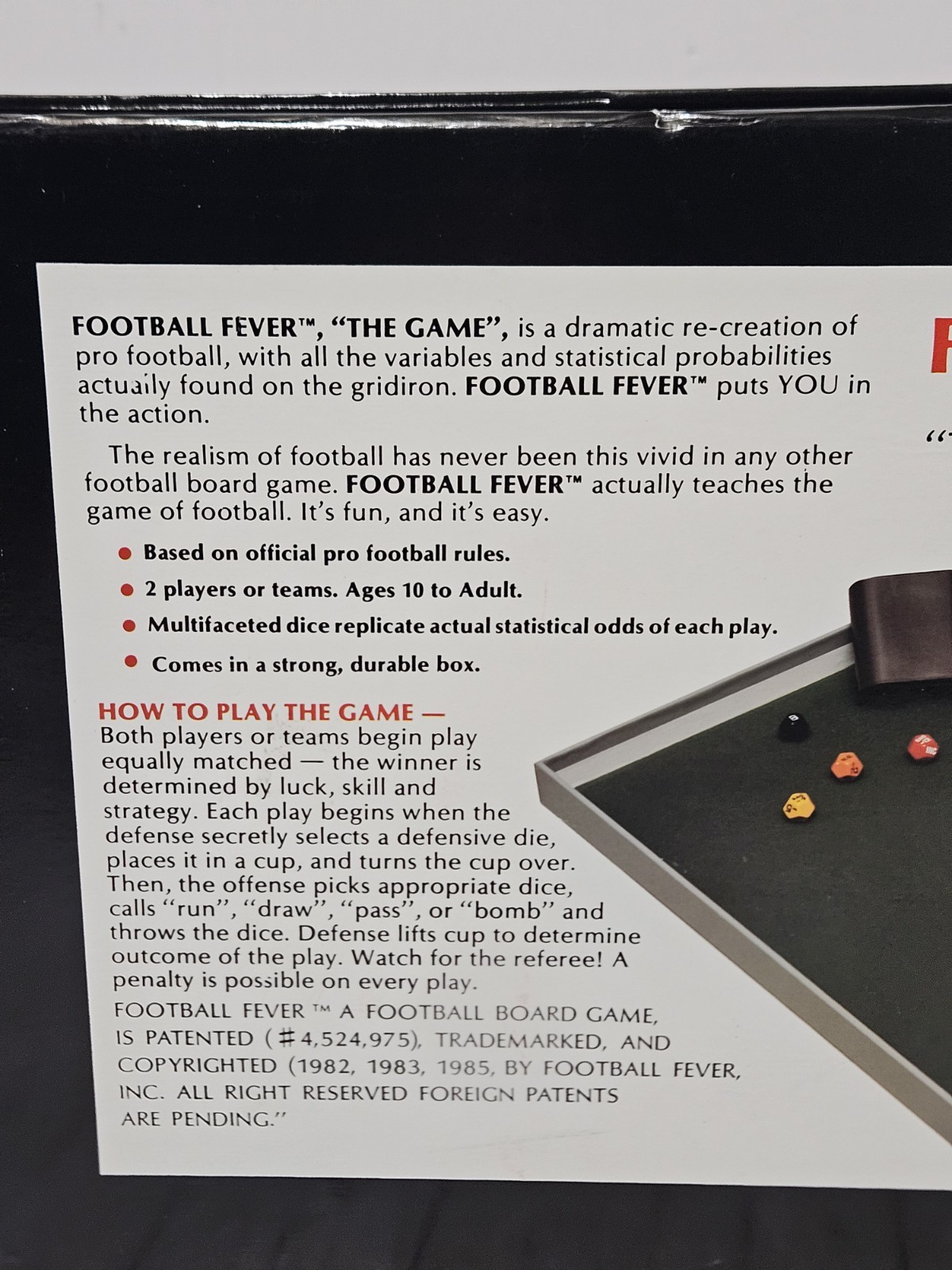 Football Fever The Game Cards Dice Hansen 1985 Vintage Board Game 100% Complete