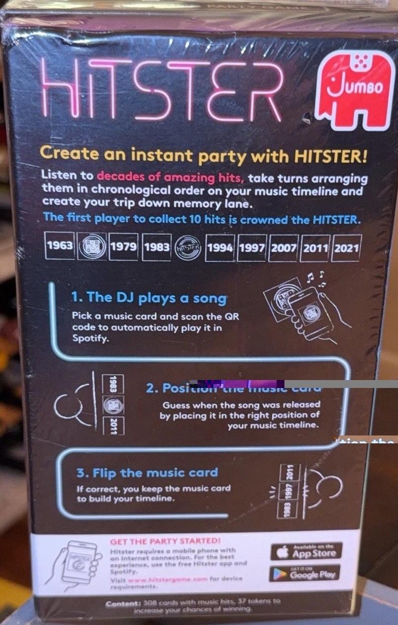 Jumbo Hitster – The Music Fun Party Quiz Card Game, 2-10 Players/FACTORY-SEALED!