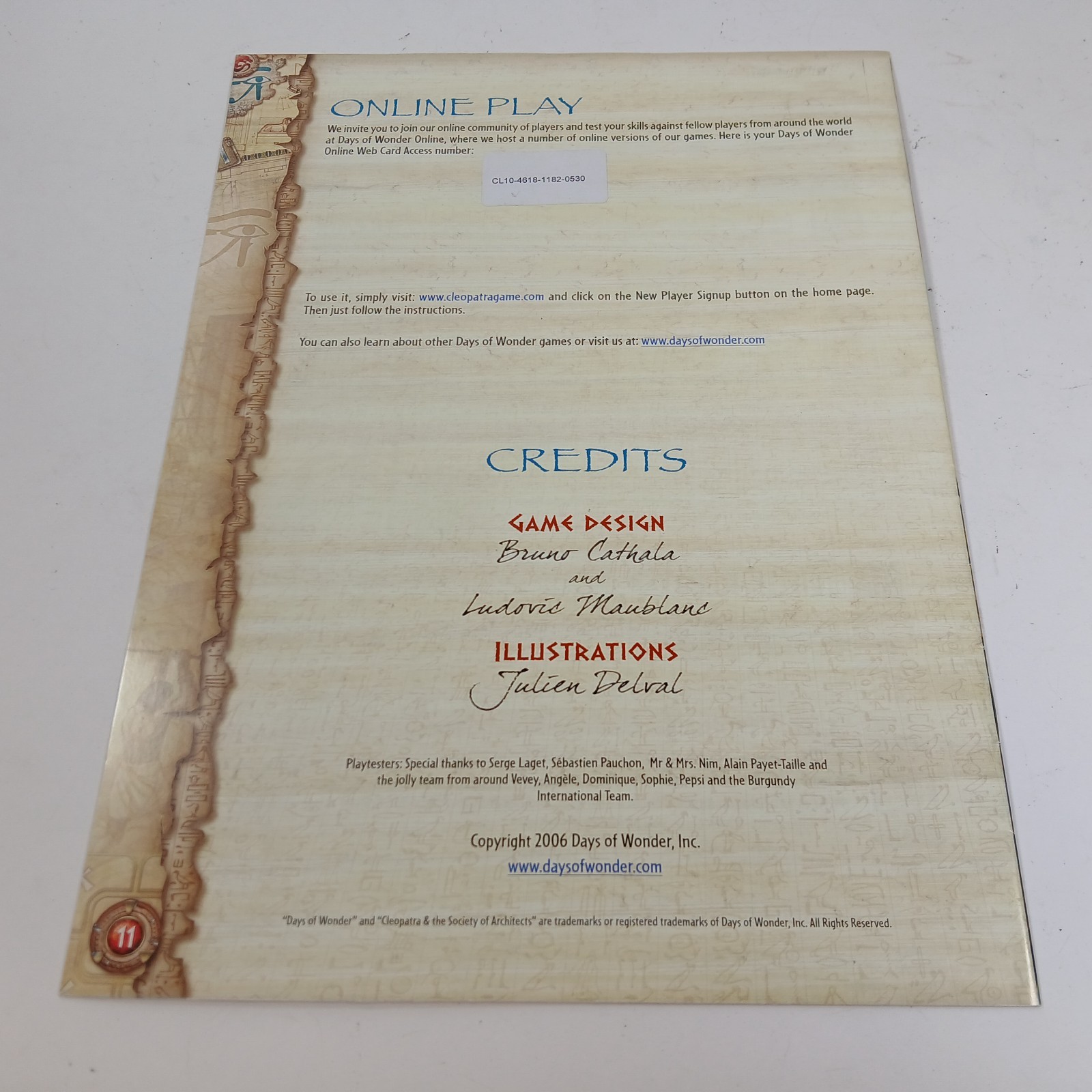 Cleopatra And The Society Of Architects REPLACEMENT PART – Instruction Manual