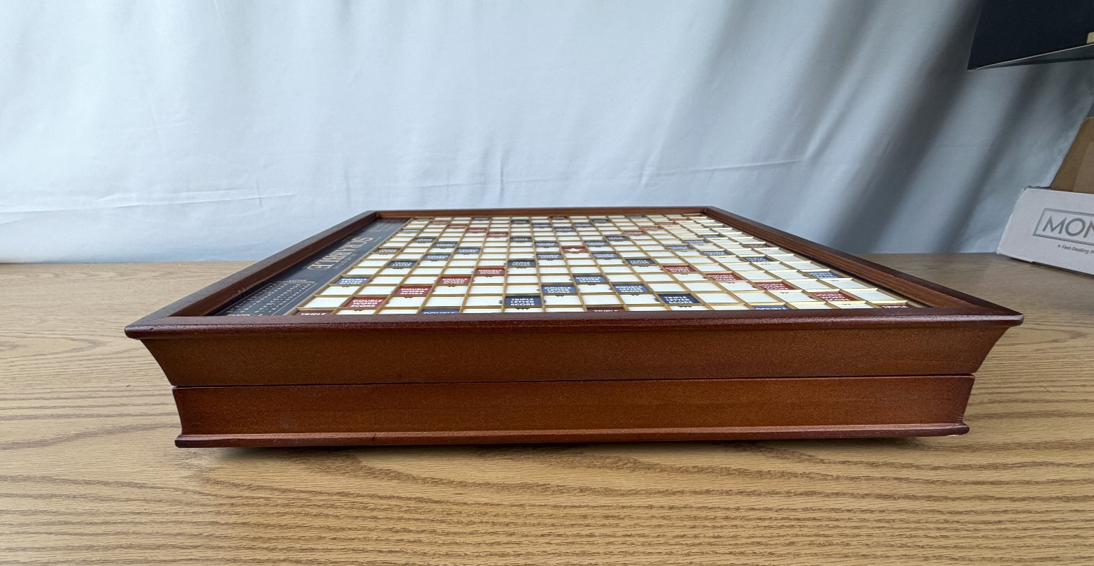 Scrabble Deluxe Classic Edition Wood Rotating Turntable Board Game Open Box