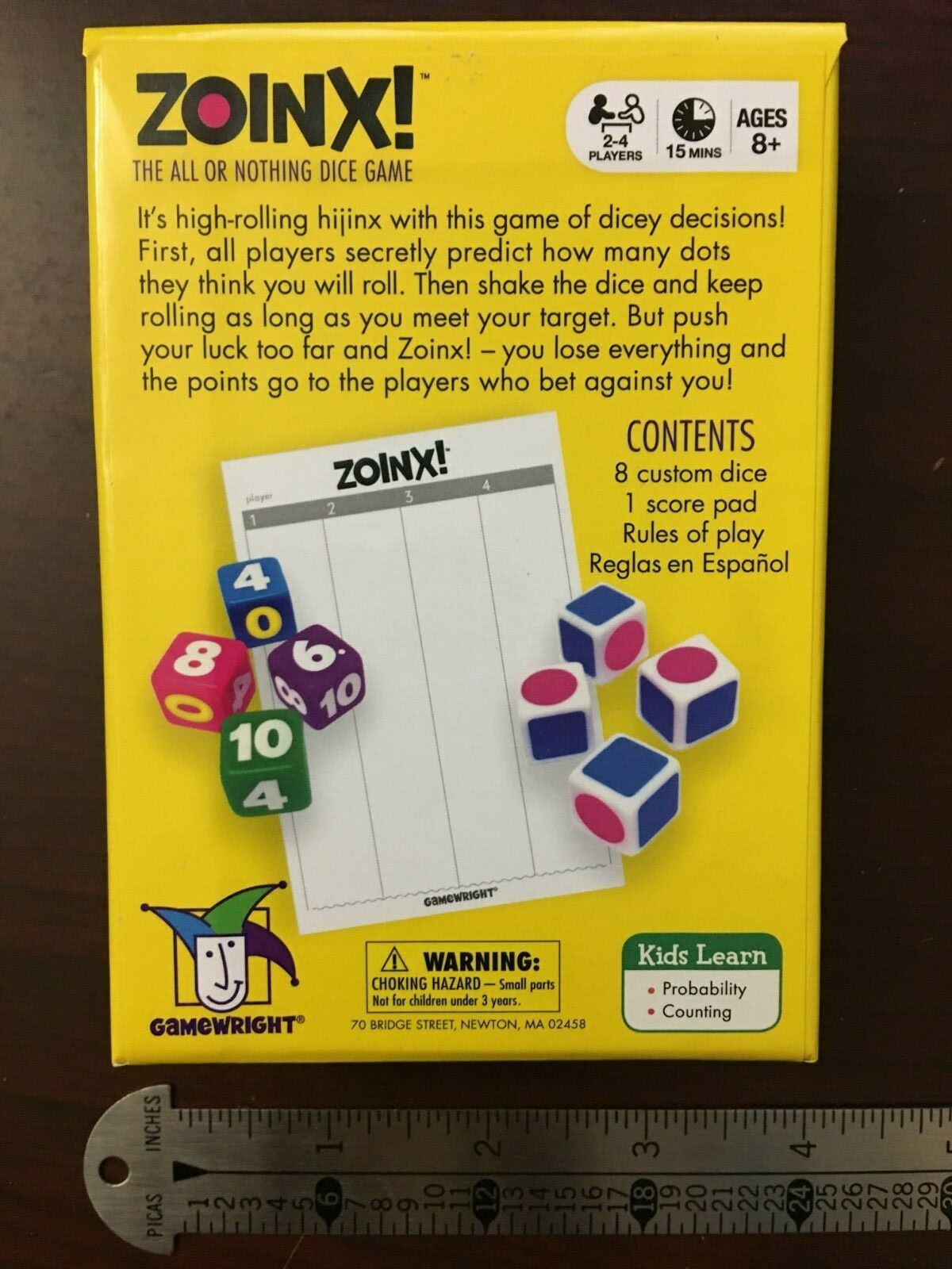 Gamewright Boardgame Zoinx! – The All or Nothing Dice Game