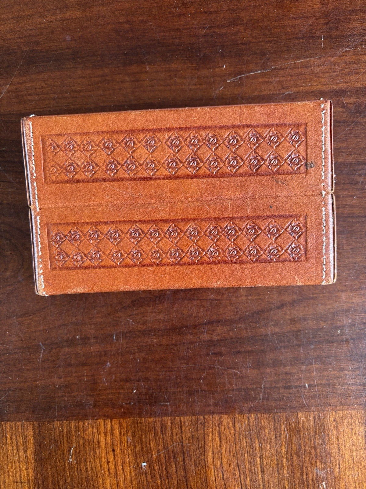 Vintage Mid-Century Double Six Domino Set in Tooled Leather Case Complete 28 Pcs
