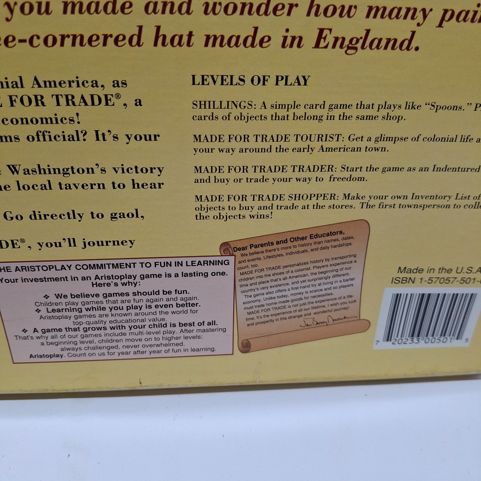 Made For Trade Homeschool Educational A Game Of Early American By Aristoplay