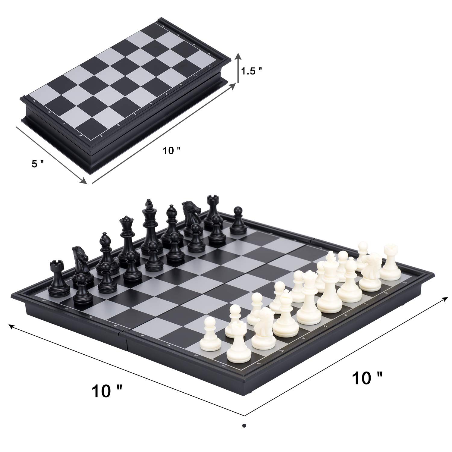 Magnetic Folding Chess Set 10 Inch Plastic Pieces Travel Board Game 2 Extra Q…