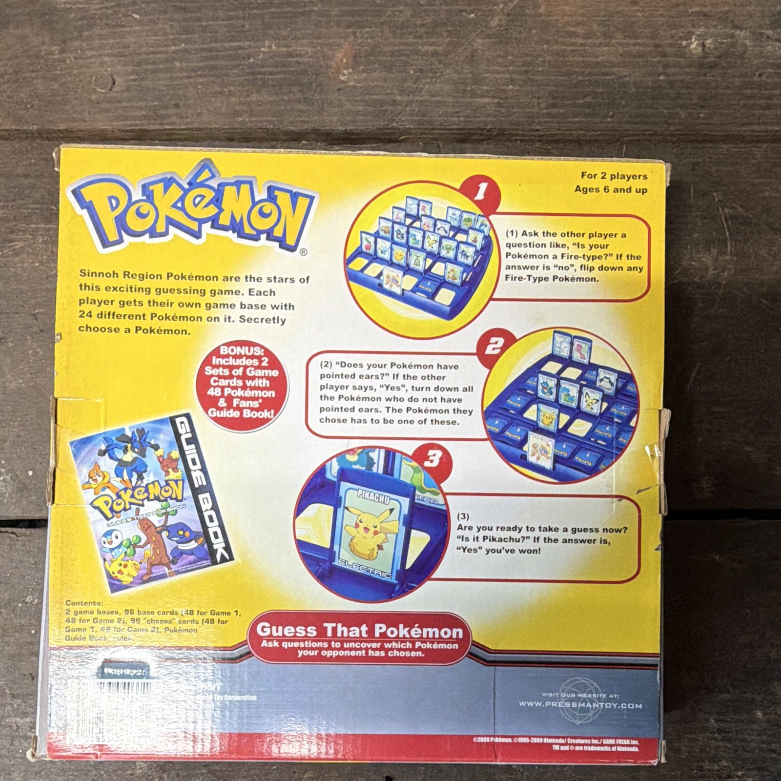 Pressman Guess That Pokemon Board Game 2 Players Ages 6+ w/ Guide Book