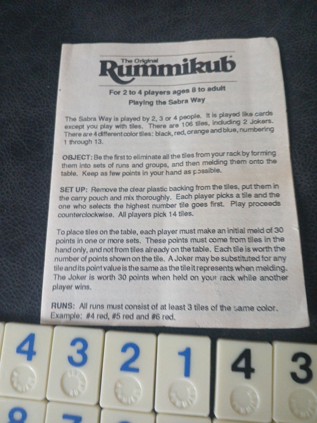 Miniature Rummikub Pressman Travel Size Tile Game Vintage Tiles & Rules Only