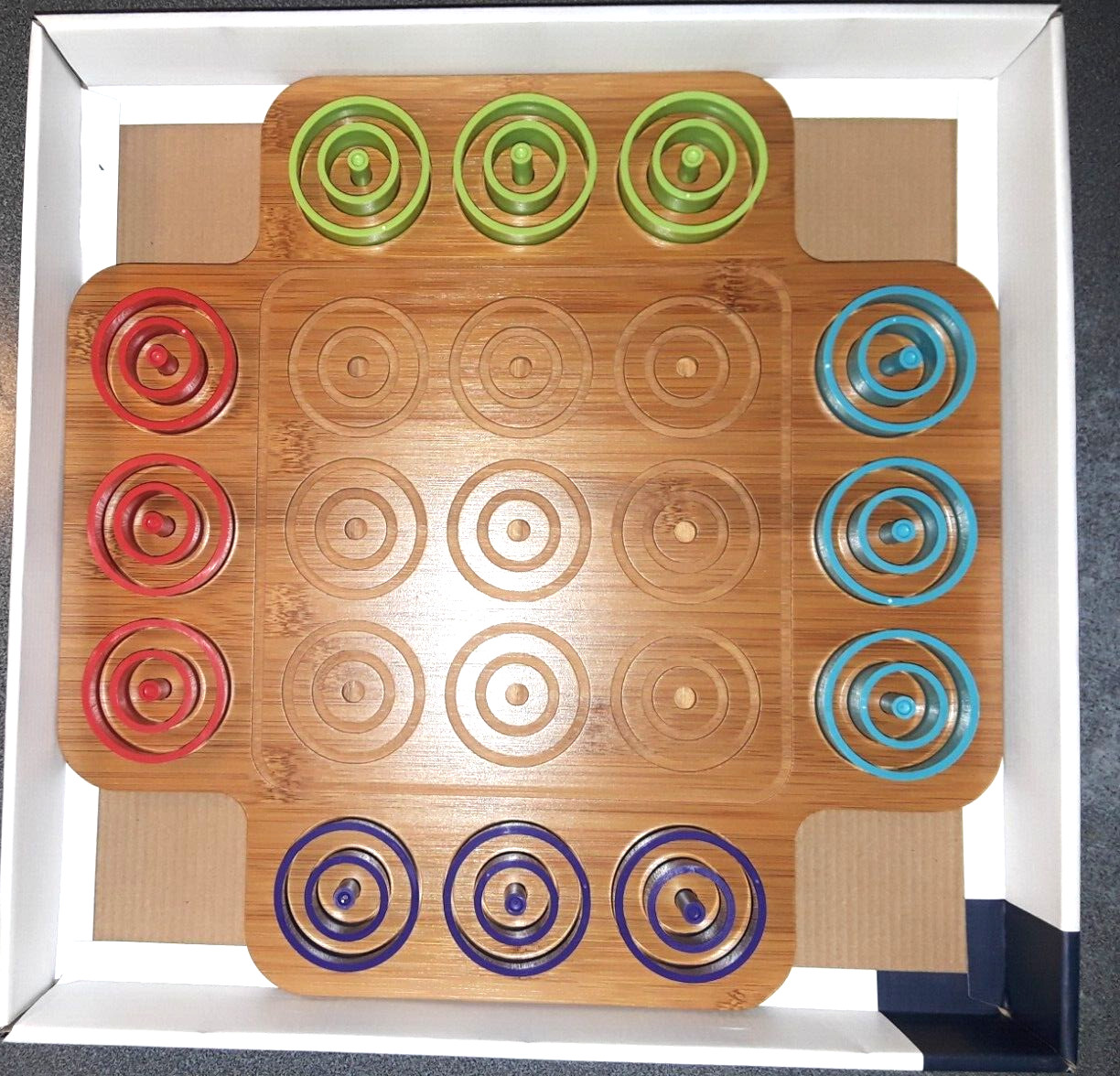 Otrio Marbles Brain Workshop Bamboo Wood Strategy Wooden Board Game VG+ Complete