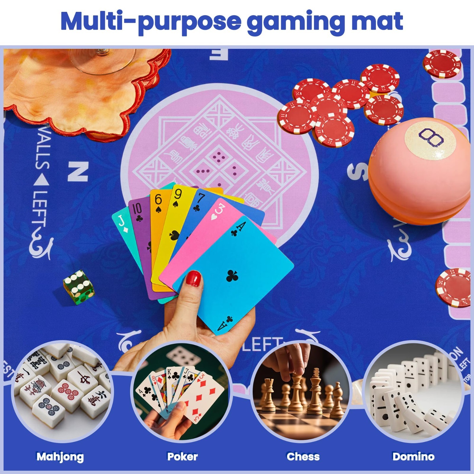 Portable Mahjong Mat Set 32″ x 32″ with 4 Pushers & Racks – Ideal for Table Game